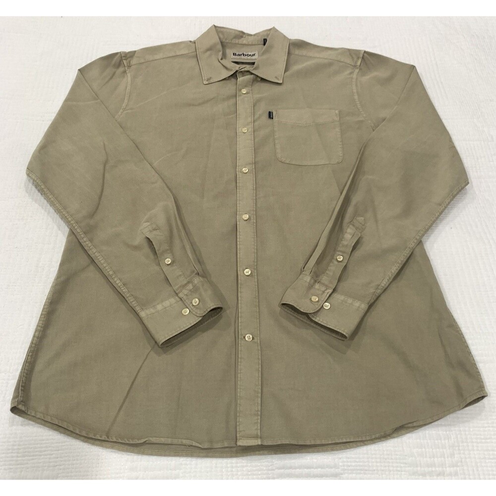Barbour Sam Heughan Cagney Shirt Tailored Fit Khaki Cotton Large